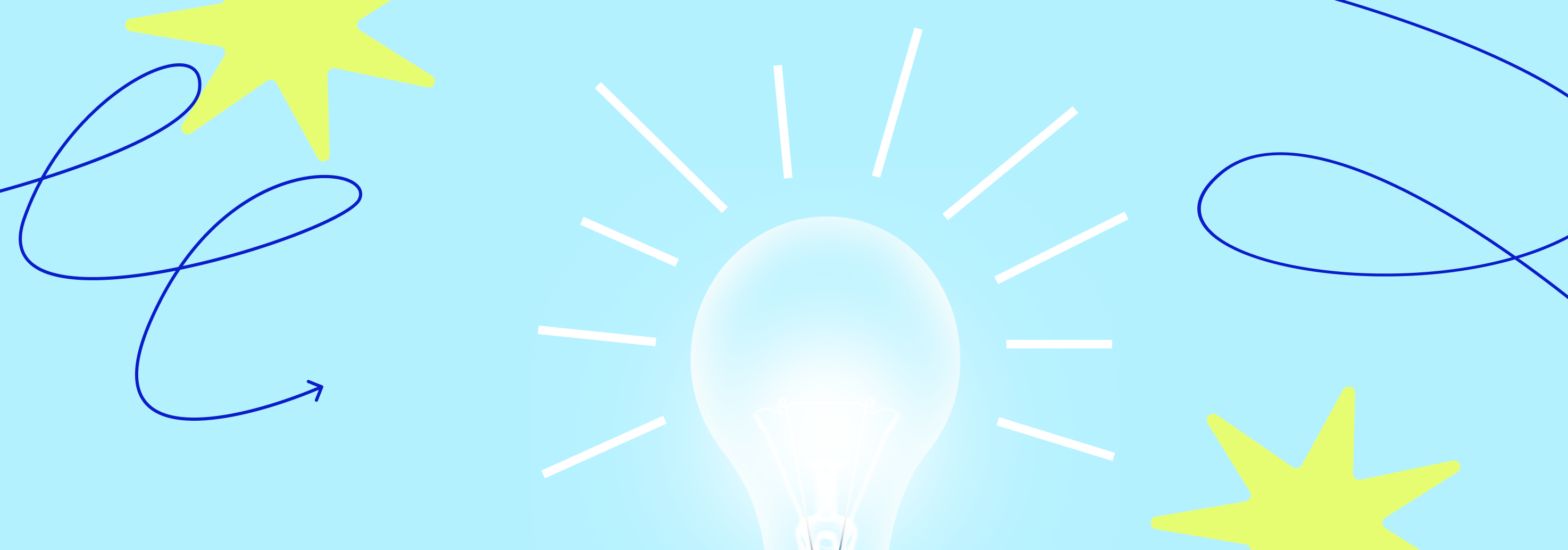 Image includes a white lightbulb graphic on a cyan background with star and scribble graphics to the side