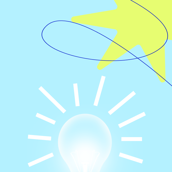 Image includes a white lightbulb graphic on a cyan background with star and scribble graphics to the side