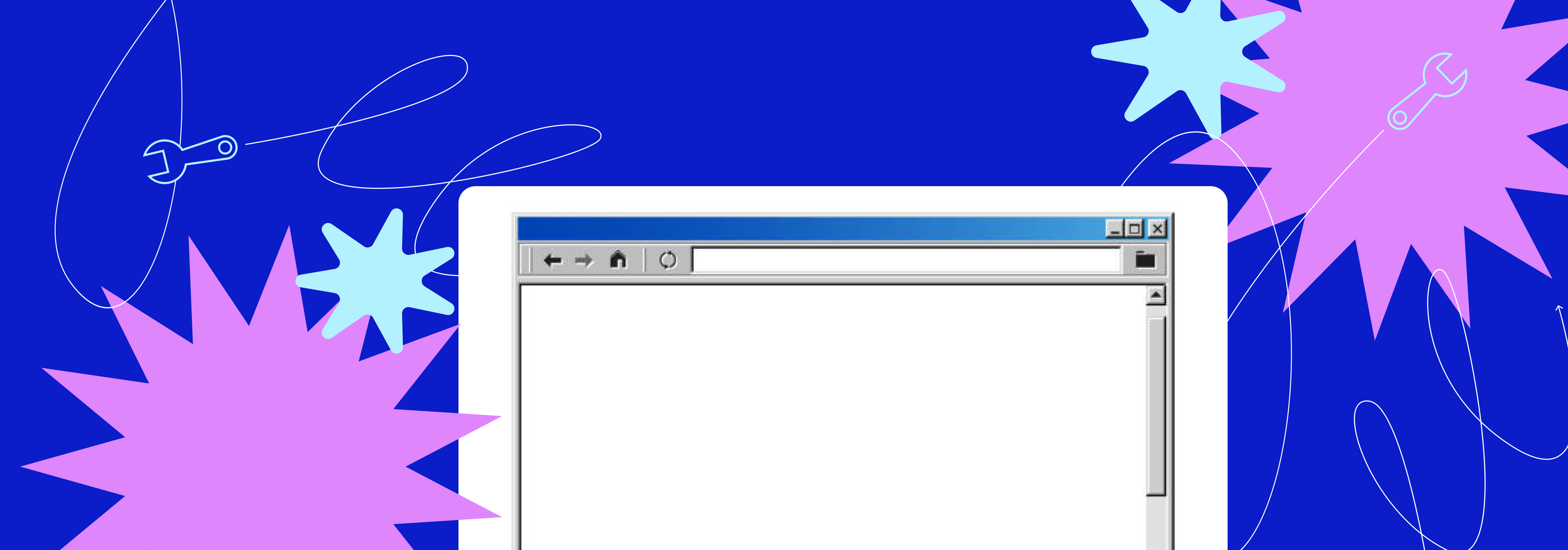 Old website image, with shapes in light blue and pink surrounding it