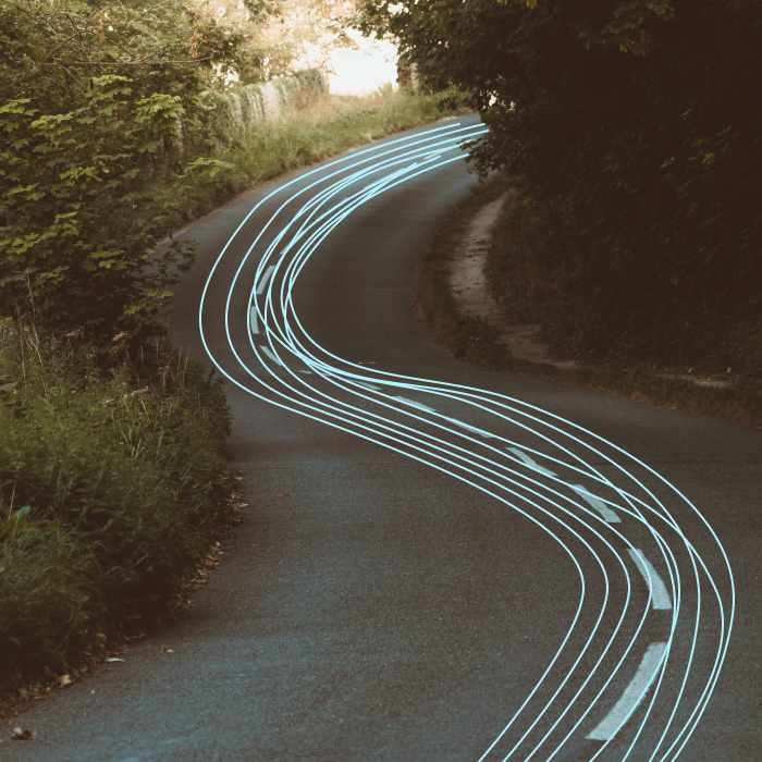 Image of a country road with scribble lines overlayed