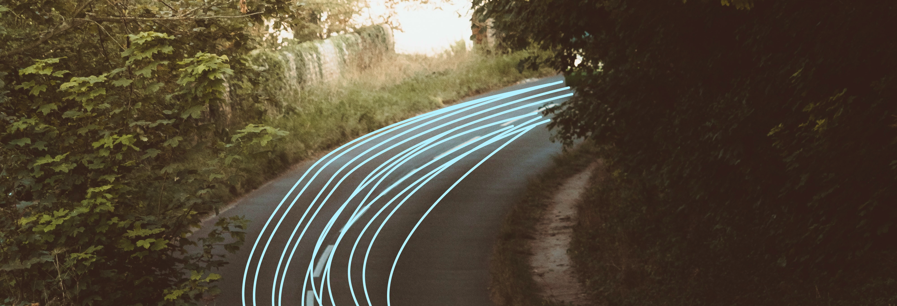 Image of a country road with scribble lines overlayed
