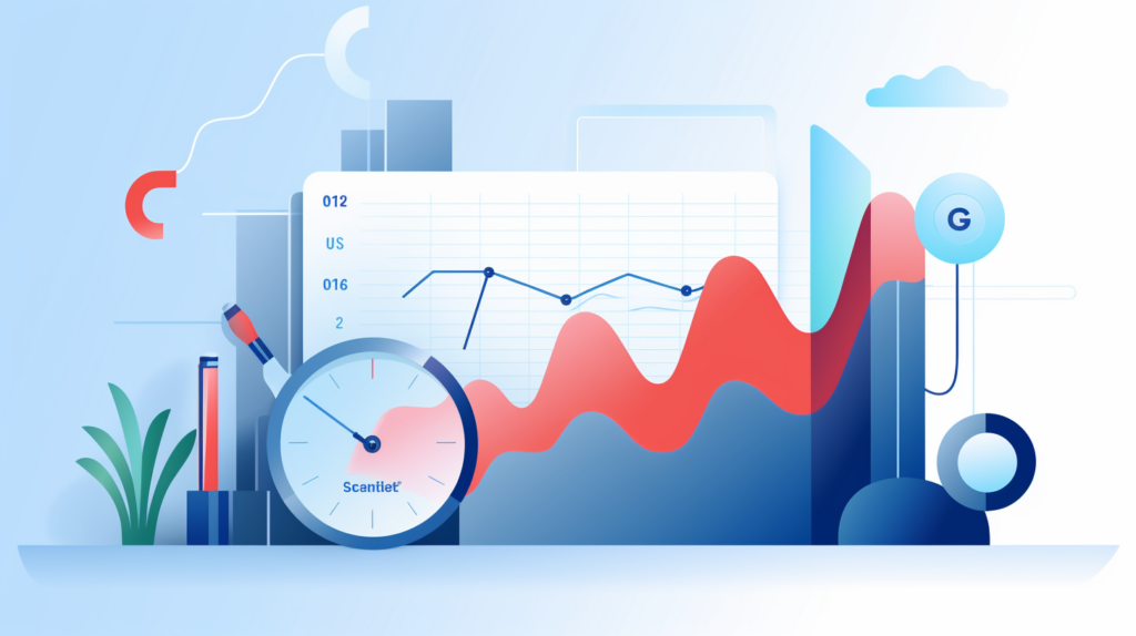 flat illustration, search engine page results, SEO, line graph showing growth