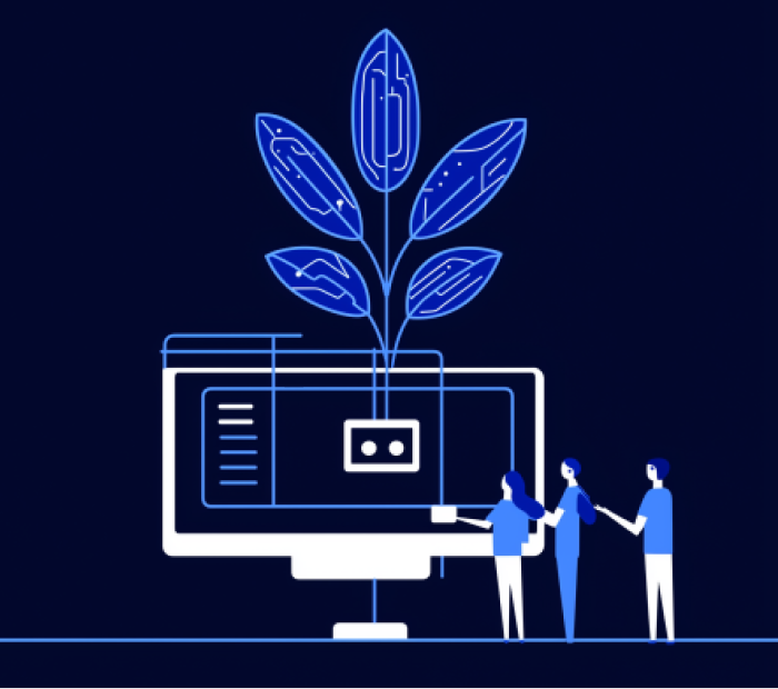 Illustration of computer with plant growing from the top