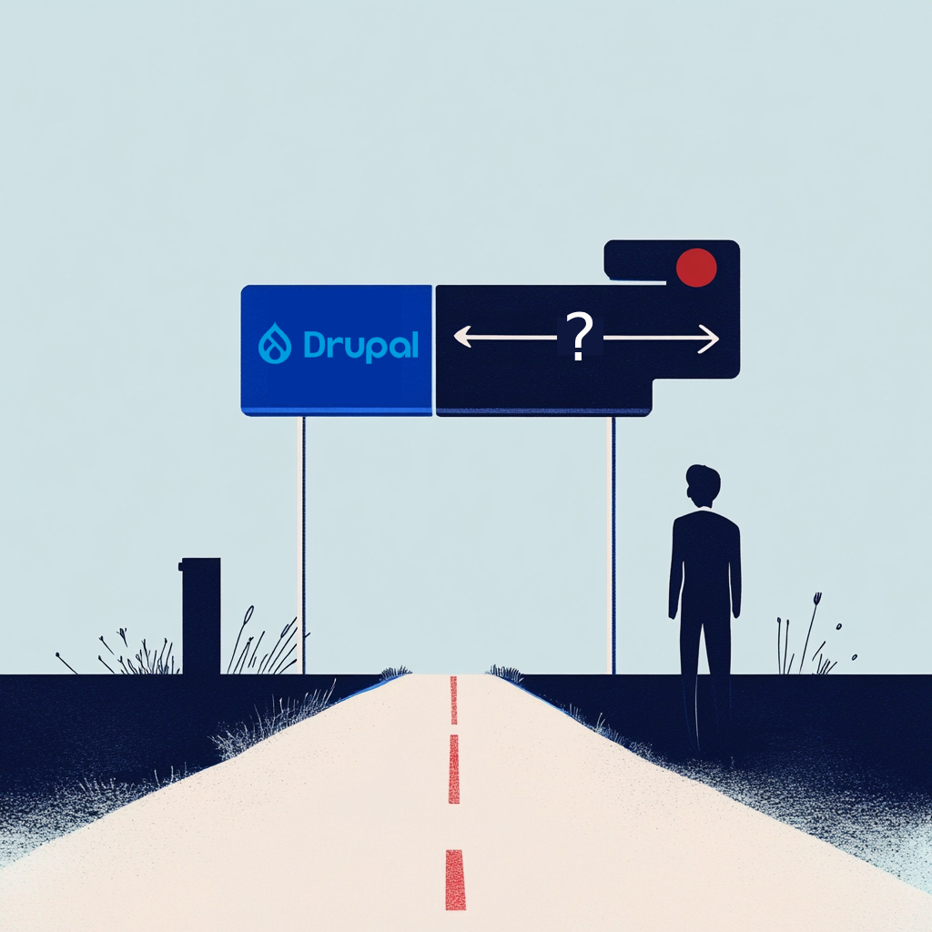 image of a person looking at a sign that shows two directions and a cross road