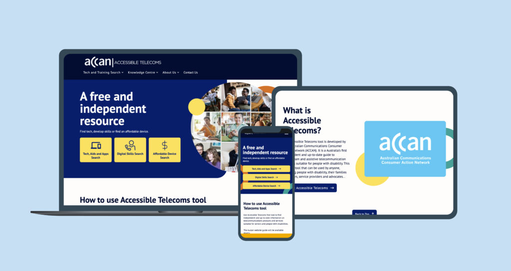 Image of the new Accessible Telecoms website in desktop, tablet and mobile views