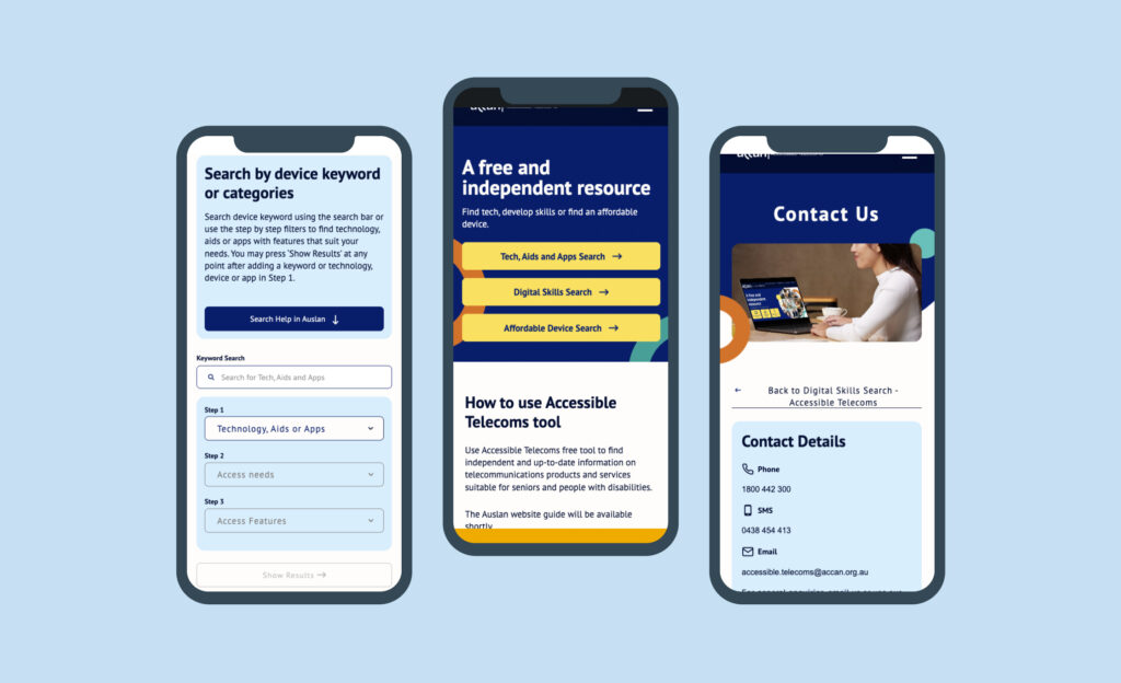 Image of mobile pages from the Accessible Telecoms website