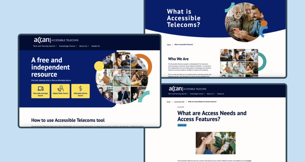 Image of pages from the Accessible Telecoms website